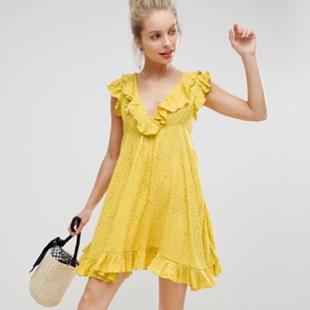ASOS Glamorous Yellow Ruffle Dress